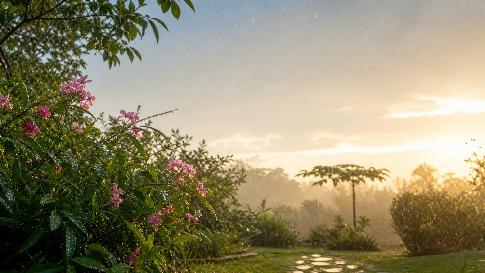 Capa ilustrativa da música Chuva no Jardim ao Amanhecer