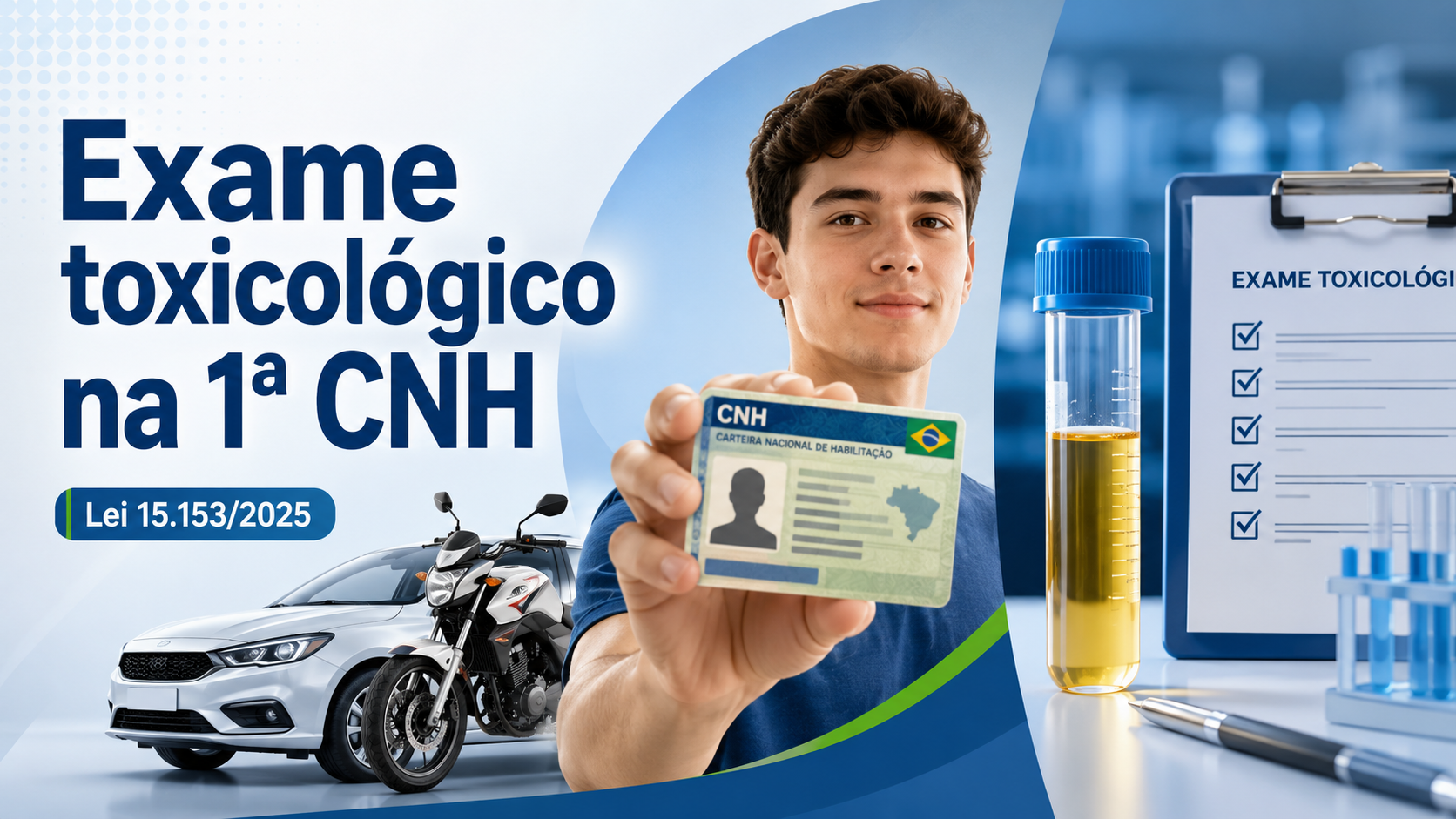 Nova regra passa a exigir exame toxicológico para primeira CNH de carro e moto